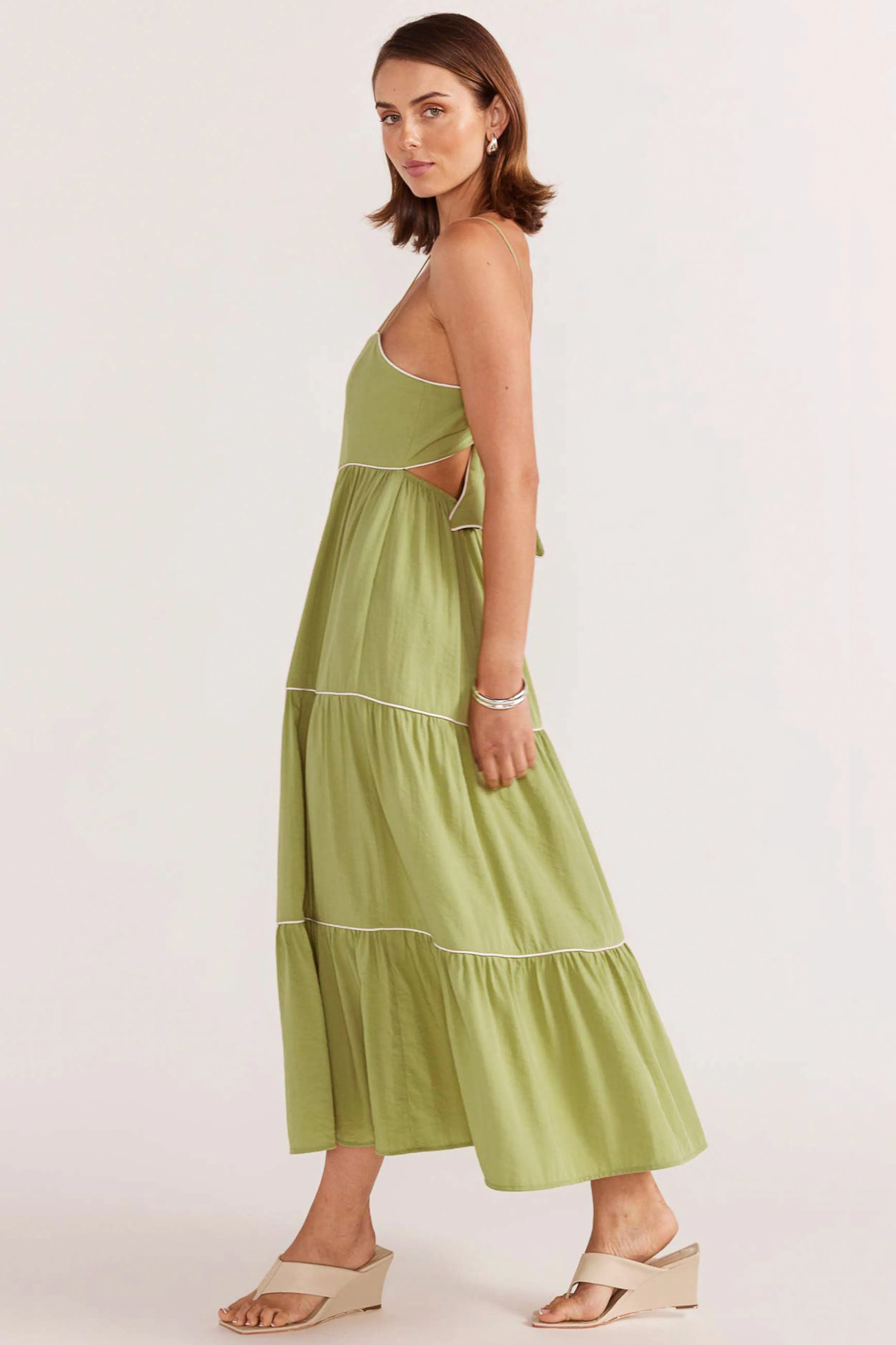 Alexe Matcha Tie Back Midi Dress