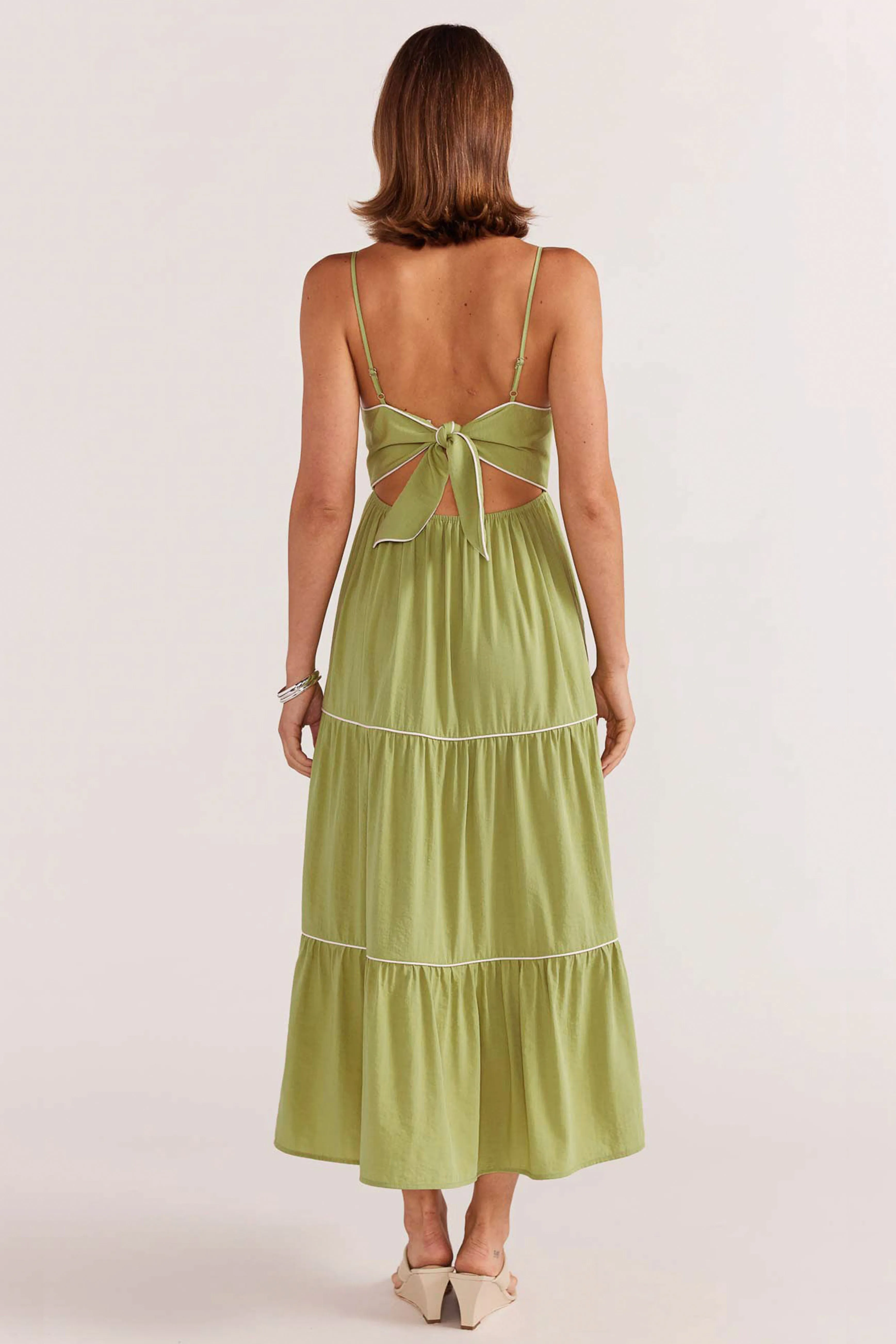 Alexe Matcha Tie Back Midi Dress