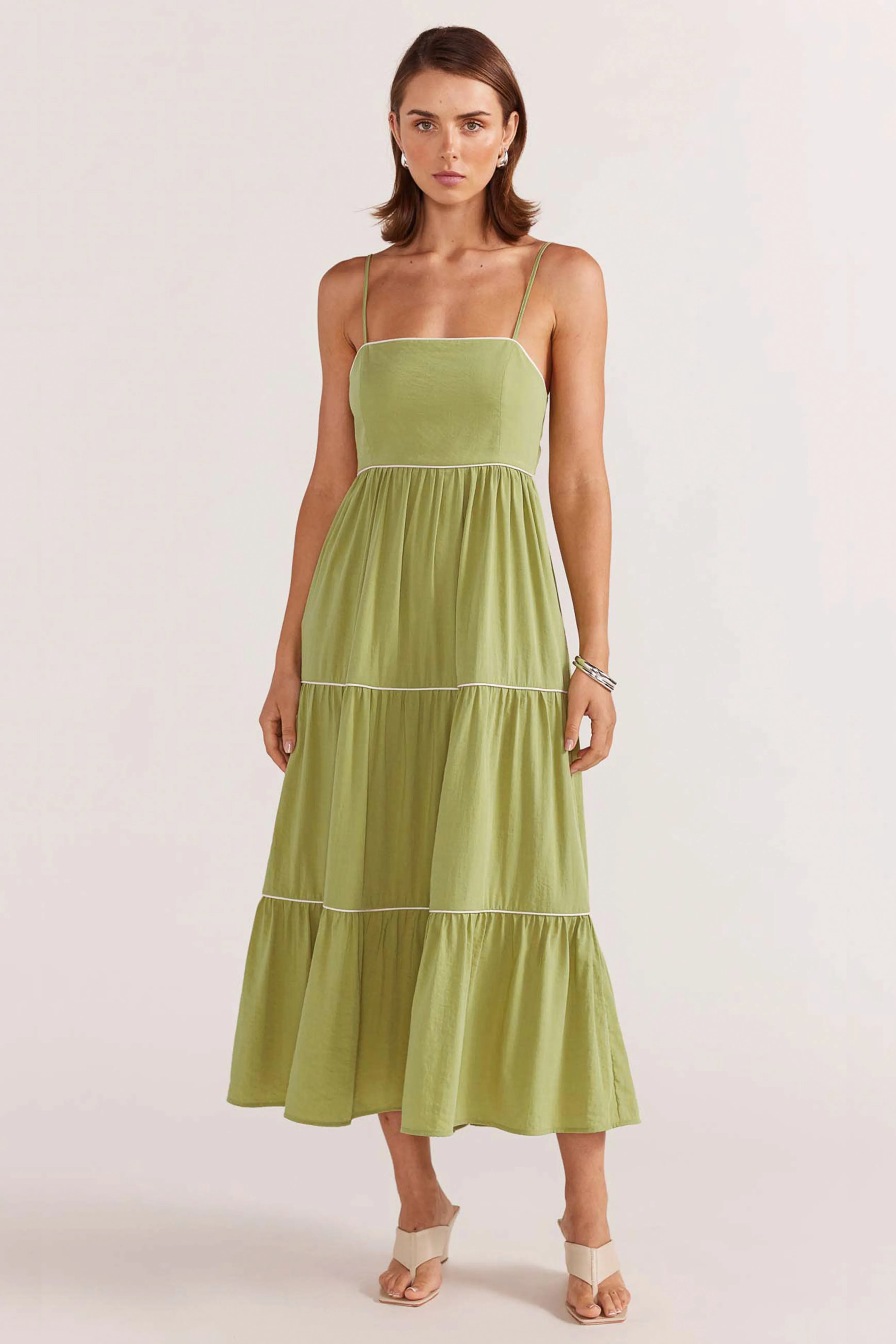 Alexe Matcha Tie Back Midi Dress