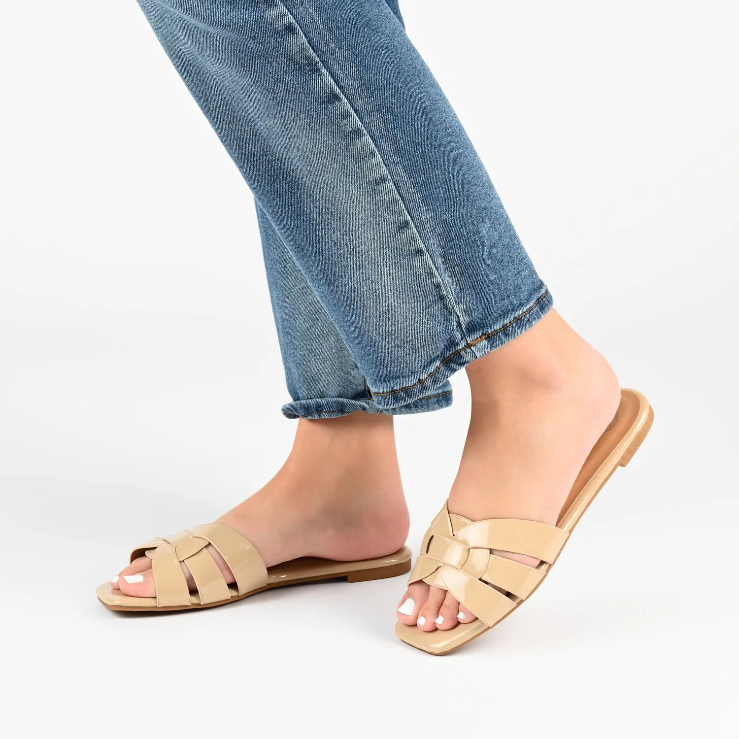 ARRINA BASIC PATENT SLIDE SANDALS IN WIDE