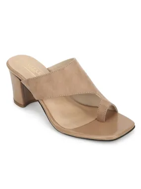 Beige Suede Square Toe Mules