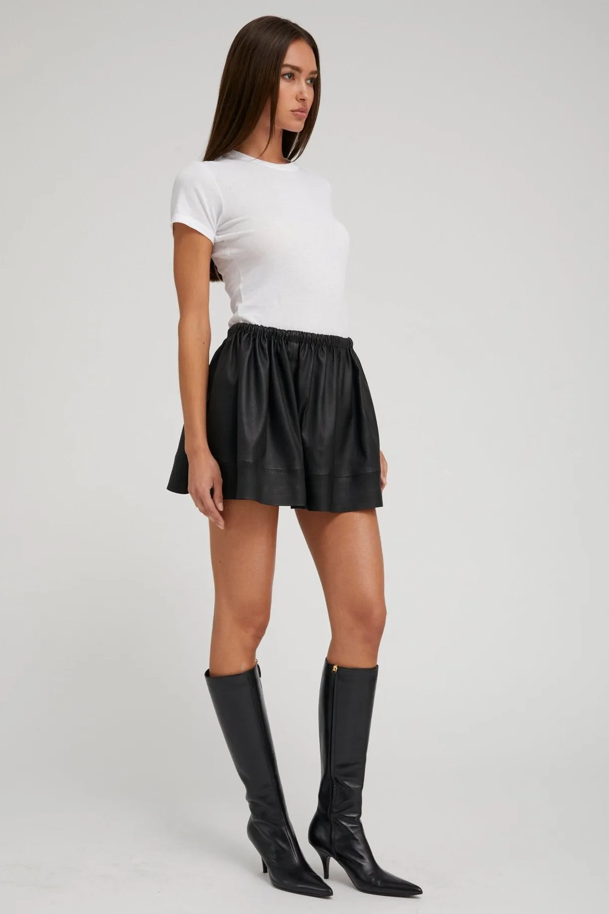 Black Leather Bell Mini Skirt