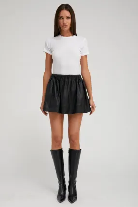 Black Leather Bell Mini Skirt