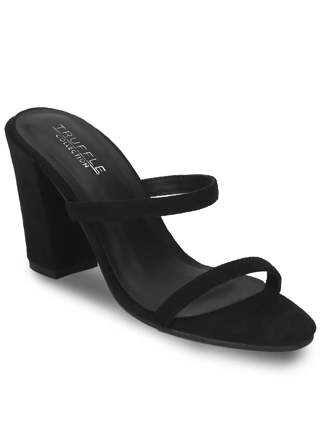 Black Micro Block Heel Slip On Mules