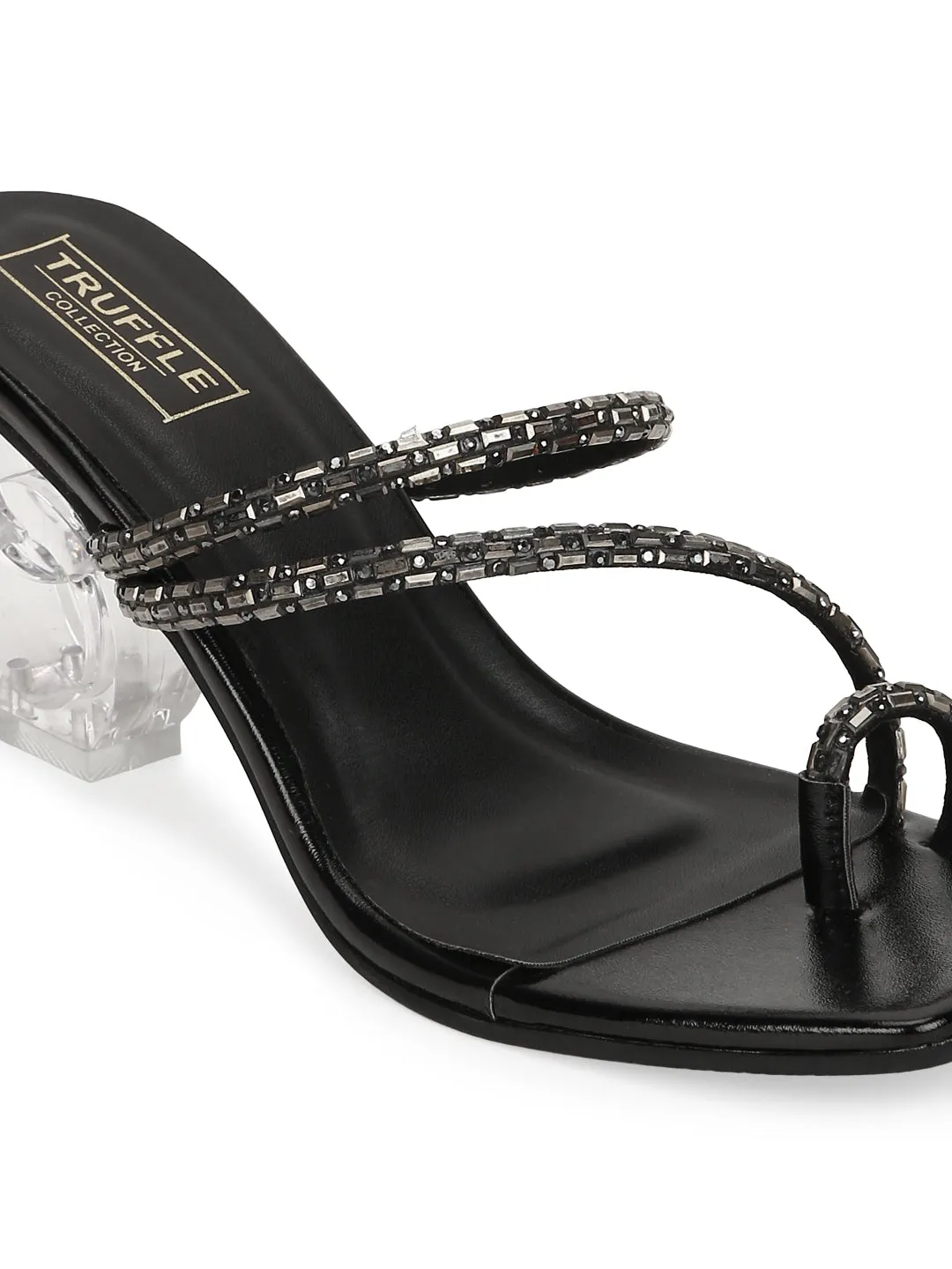 Black PU Diamante Embellished Clear Heel Mules (TC-SLC-V81-BLK)