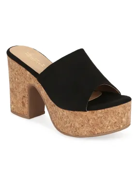 Black Suede Platform Heel Mules (TC-MSI-D-11-BLK)