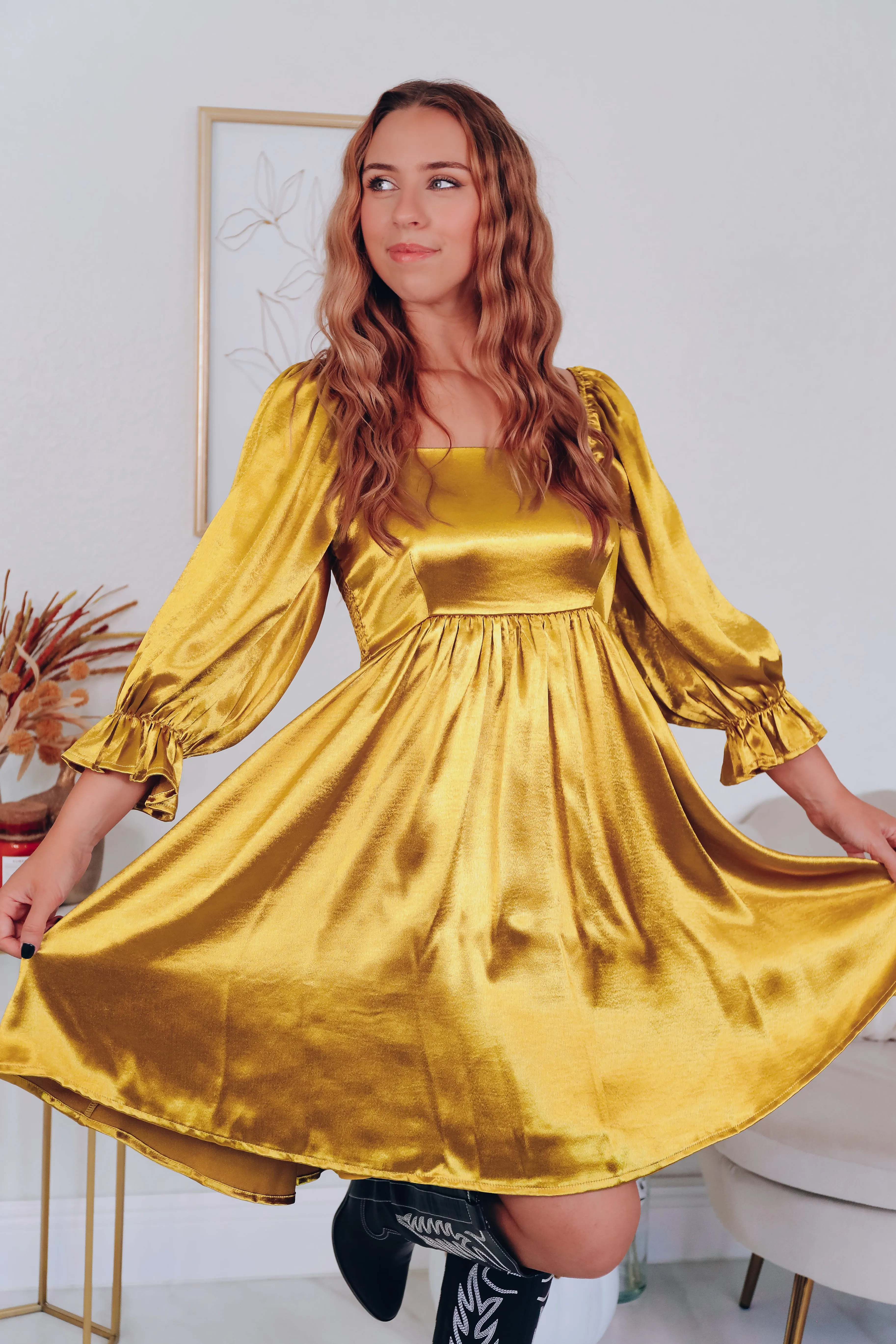 Feminine Feelings Babydoll Dress - Metallic Gold