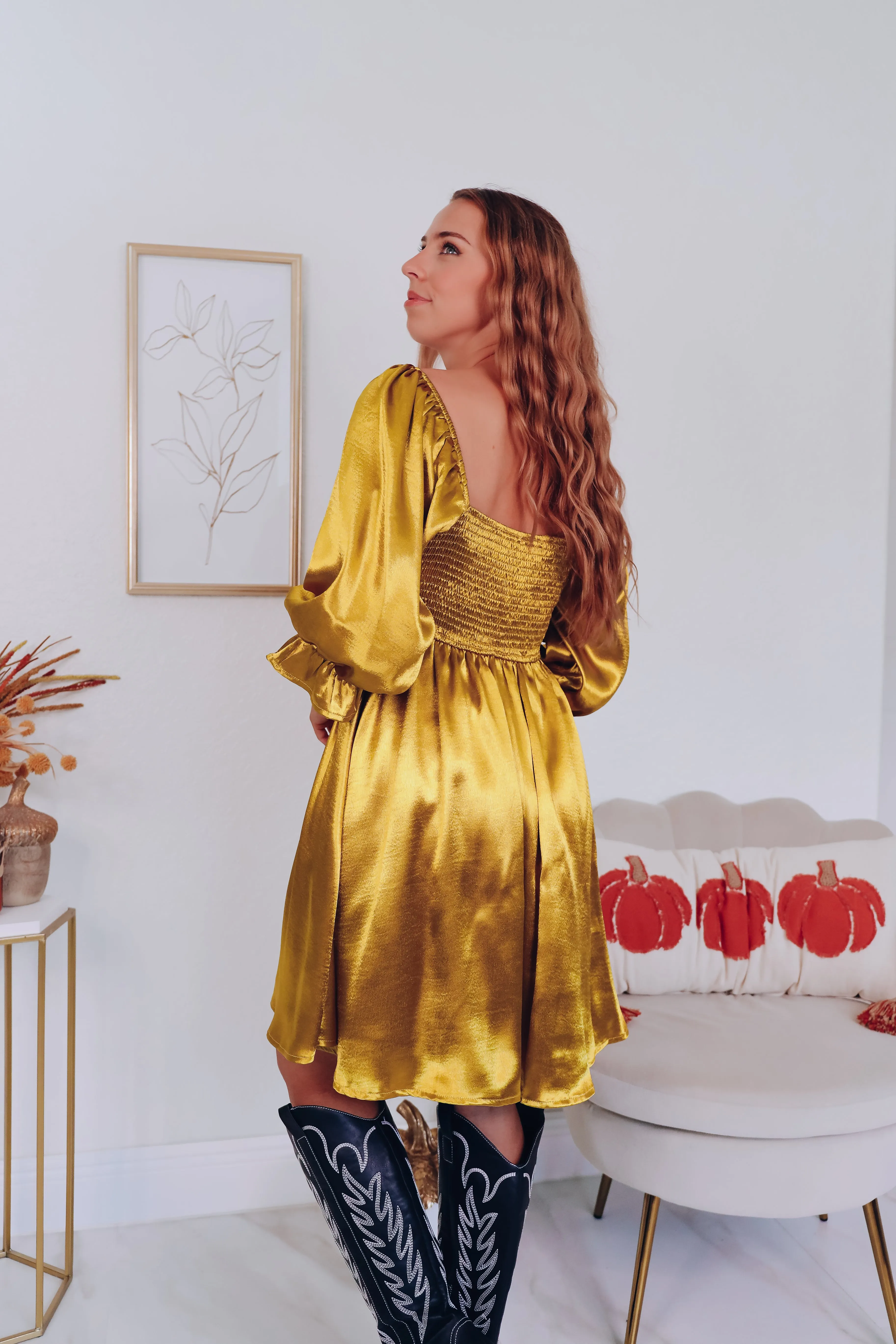 Feminine Feelings Babydoll Dress - Metallic Gold