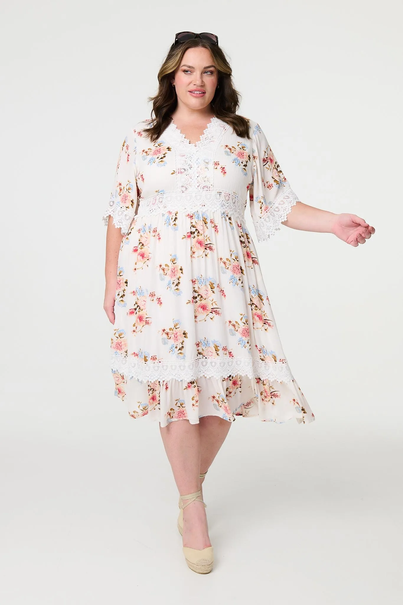 Floral Lace Midi Tea Dress