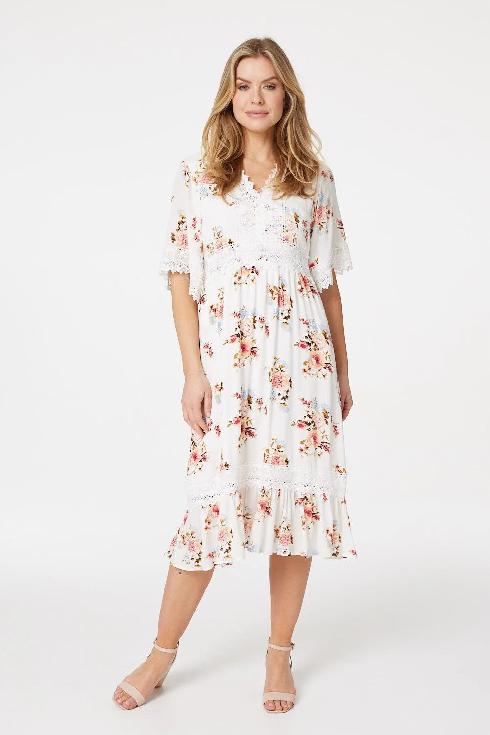 Floral Lace Midi Tea Dress