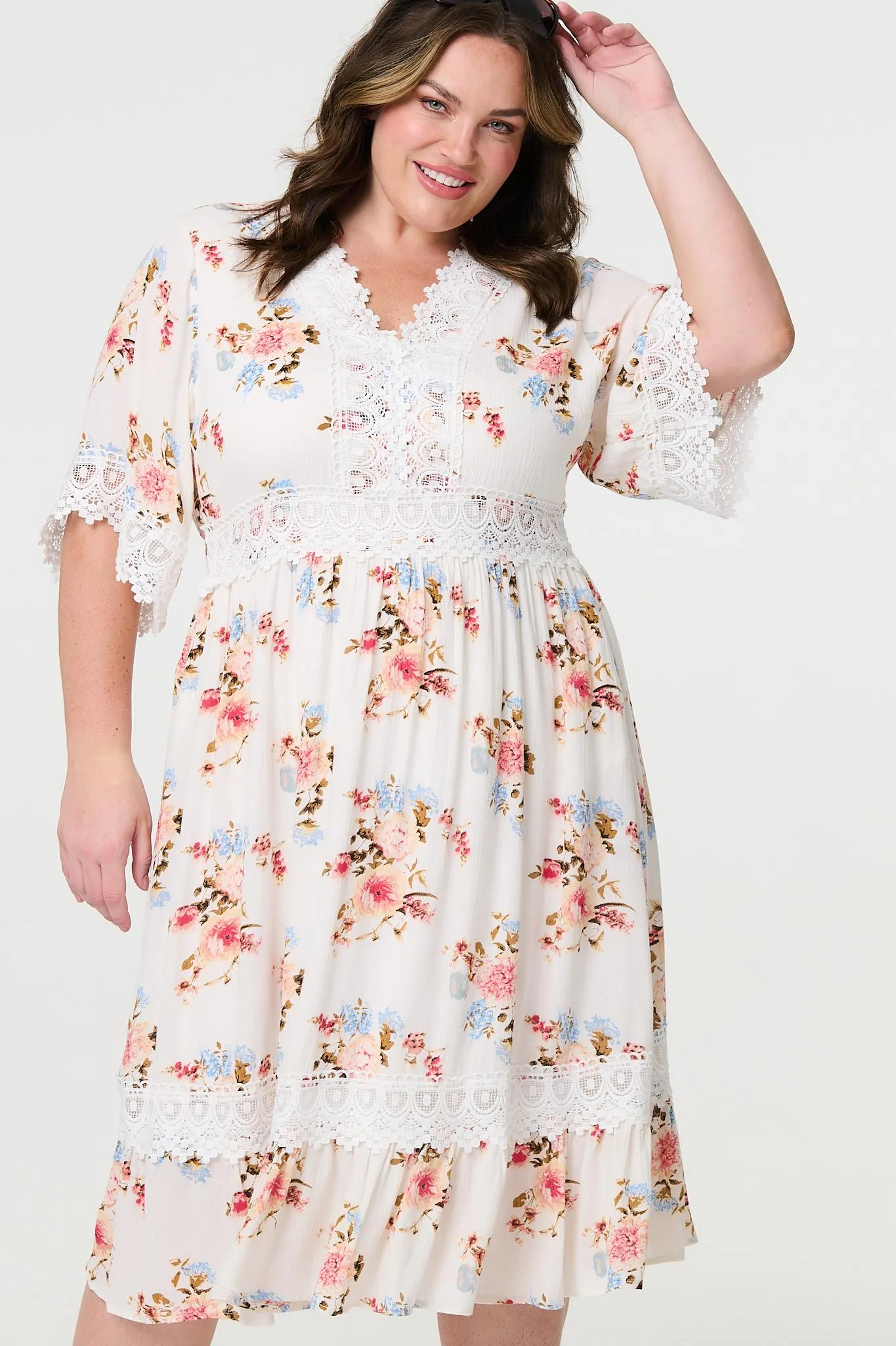 Floral Lace Midi Tea Dress