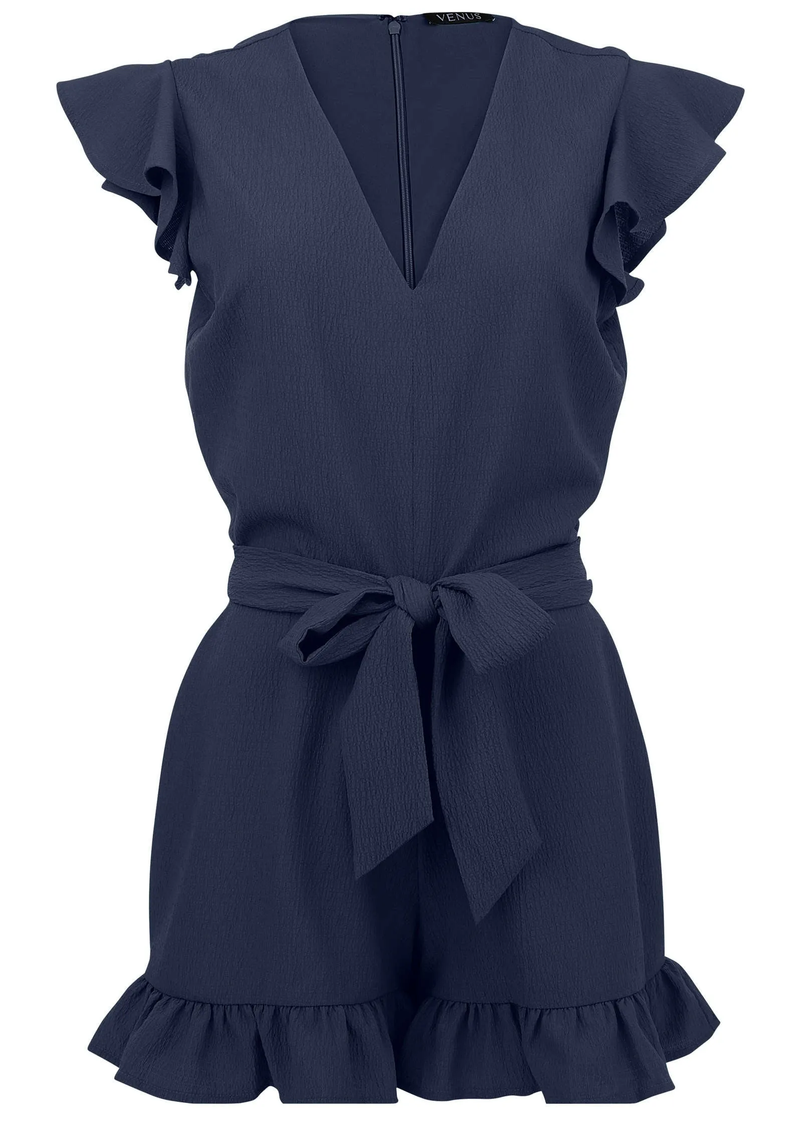 Fluted Satin Romper - Navy