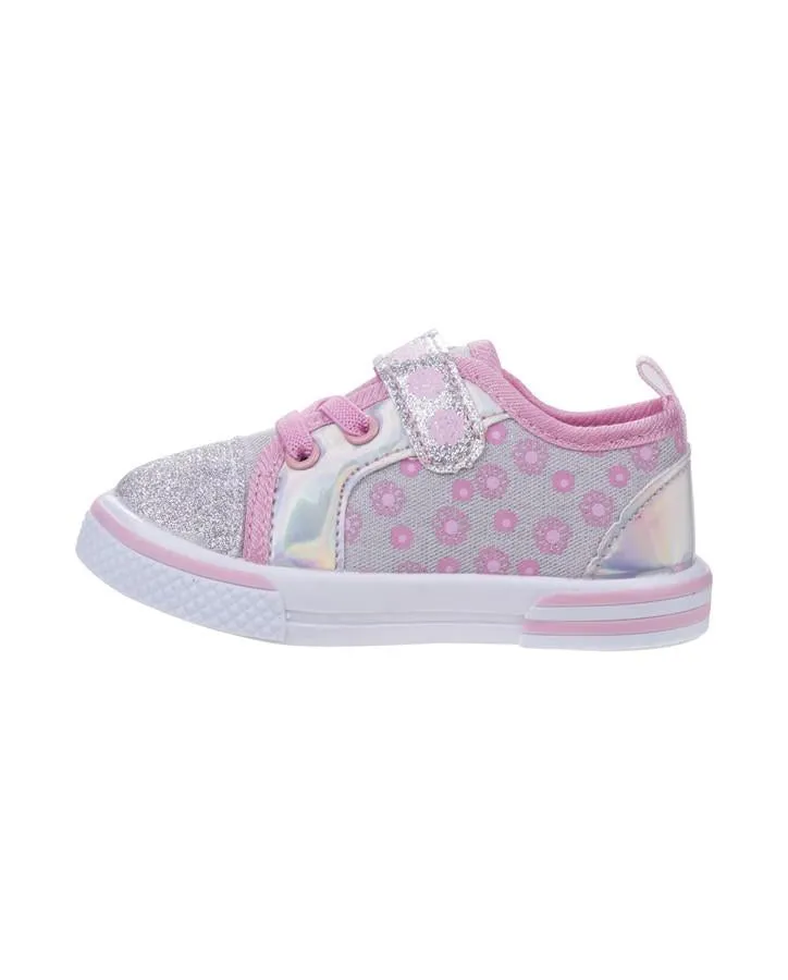 Girls Pink Flower Pattern Easy Closure Sneaker