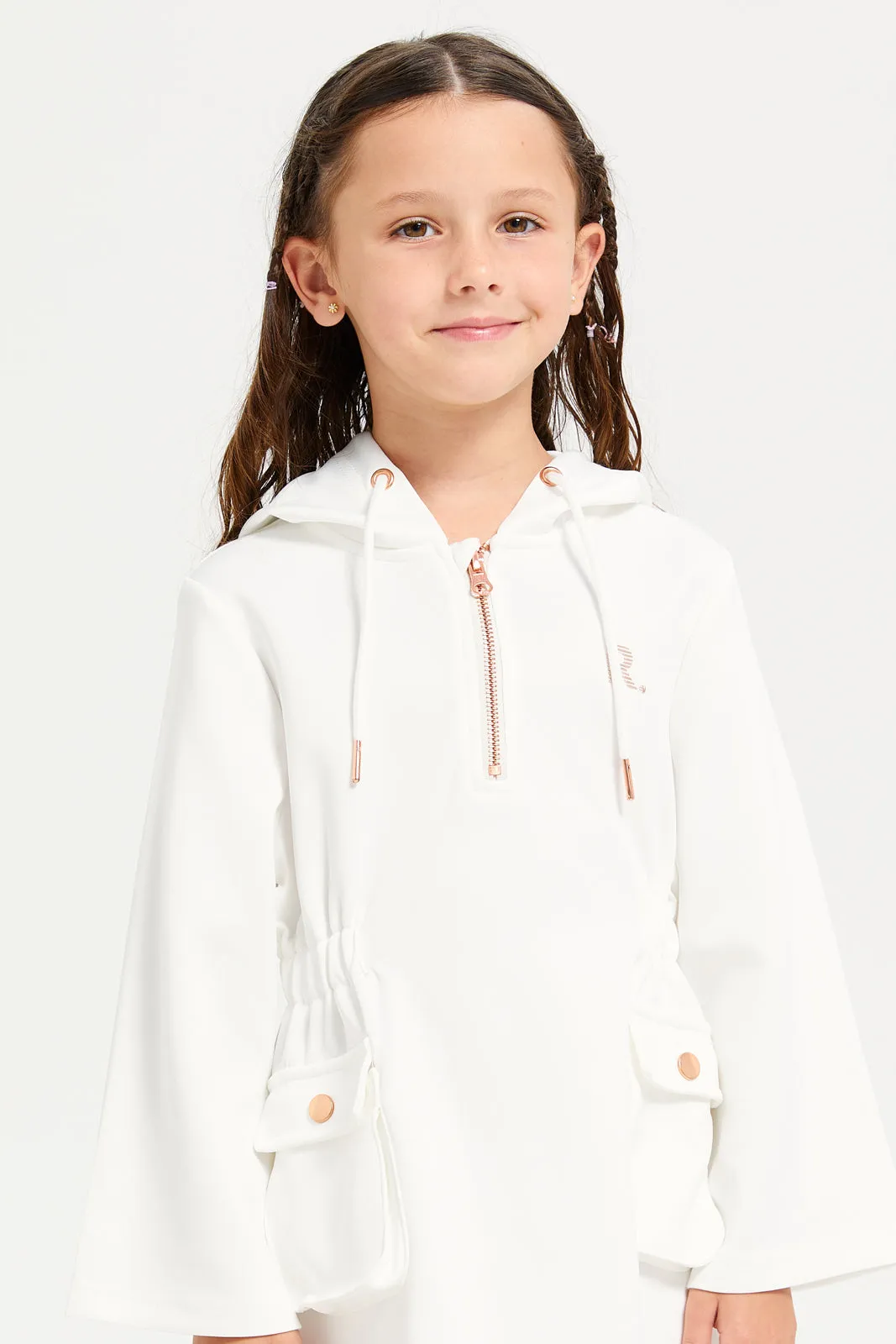 Girls White Hooded Active Dress