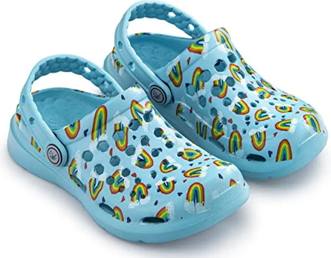 Joybees Kids Active Clog Graphic Sky Blue Rainbows