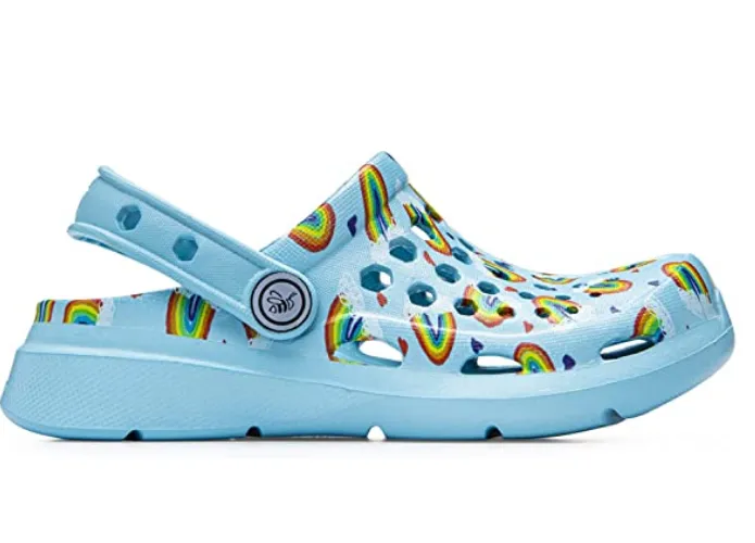 Joybees Kids Active Clog Graphic Sky Blue Rainbows