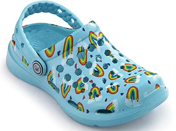 Joybees Kids Active Clog Graphic Sky Blue Rainbows