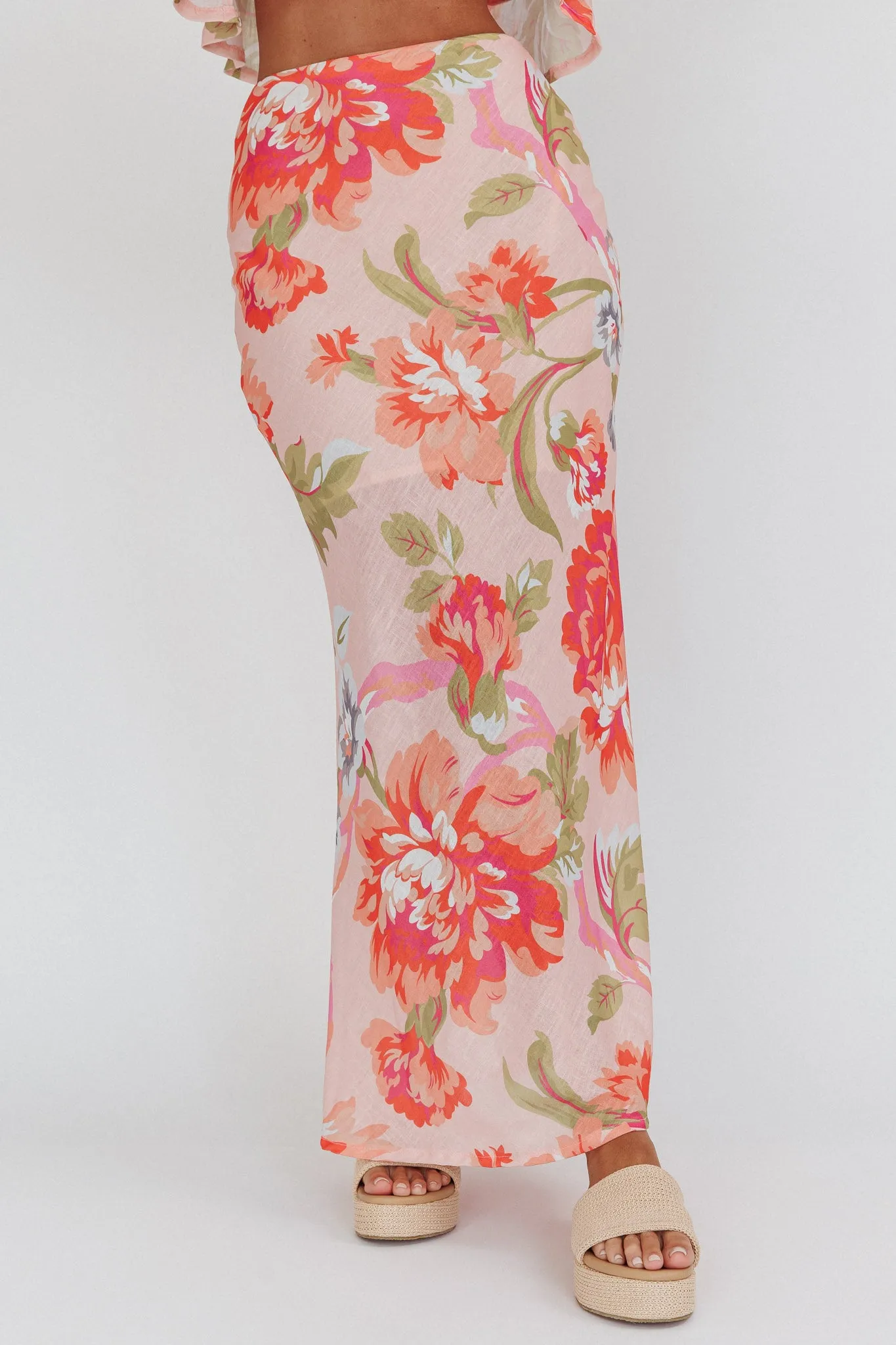 La Vie Floral Maxi Skirt Peach