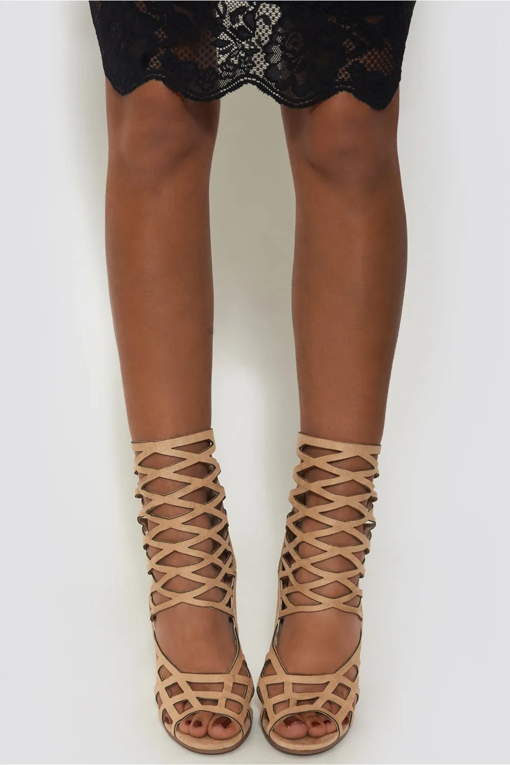 Lui Cream Caged Heels