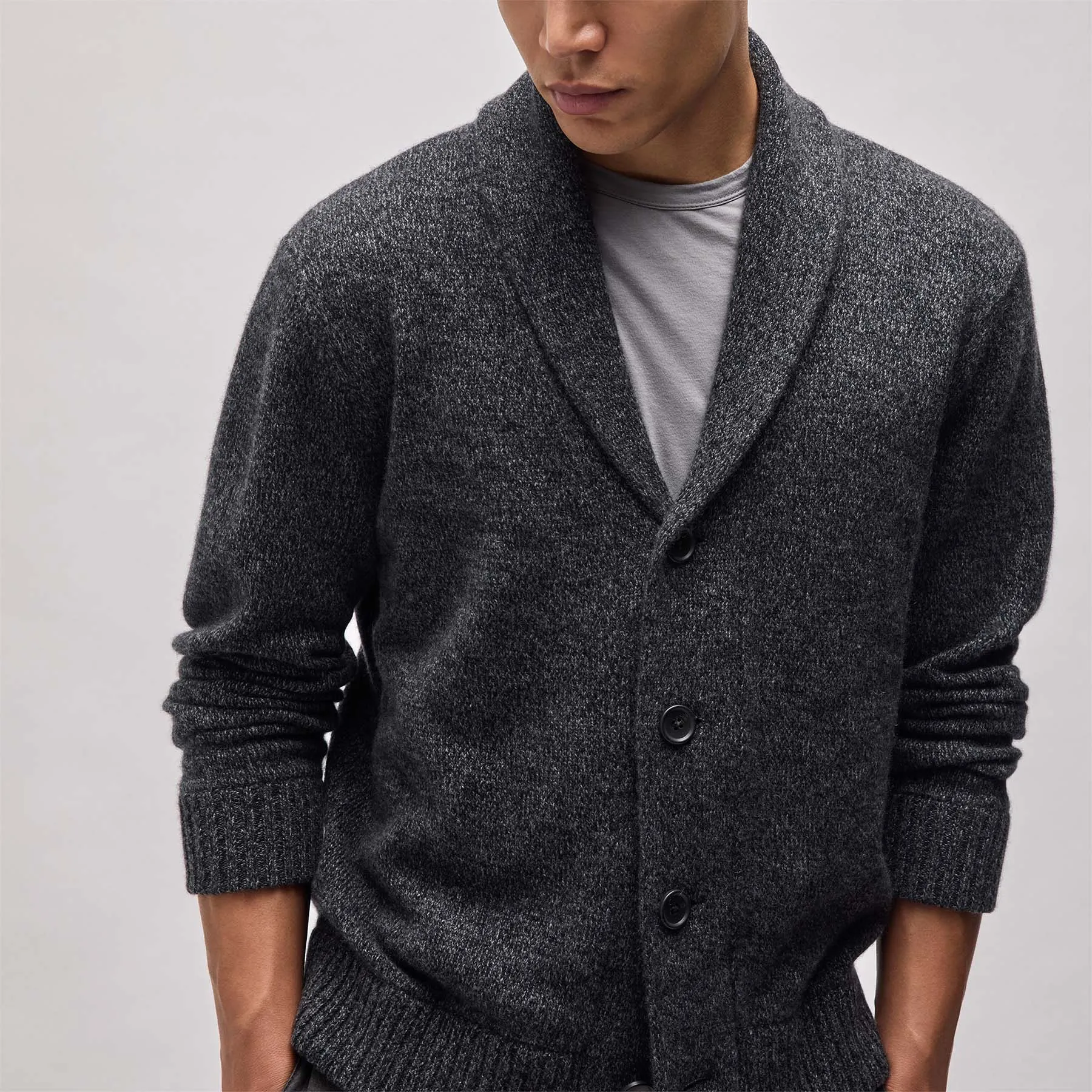 Marled Shawl Collar Cardigan - Charcoal Marl