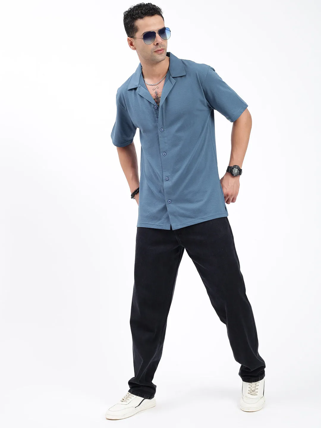 Men Solid Blue Relaxed Fit Shirt