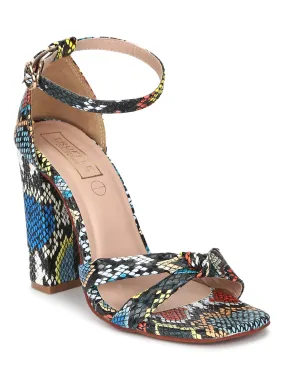 Multicolor Snake Kotted High Block Heels