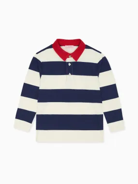 Navy Stripe Tijo Boy Long Sleeve Polo Shirt