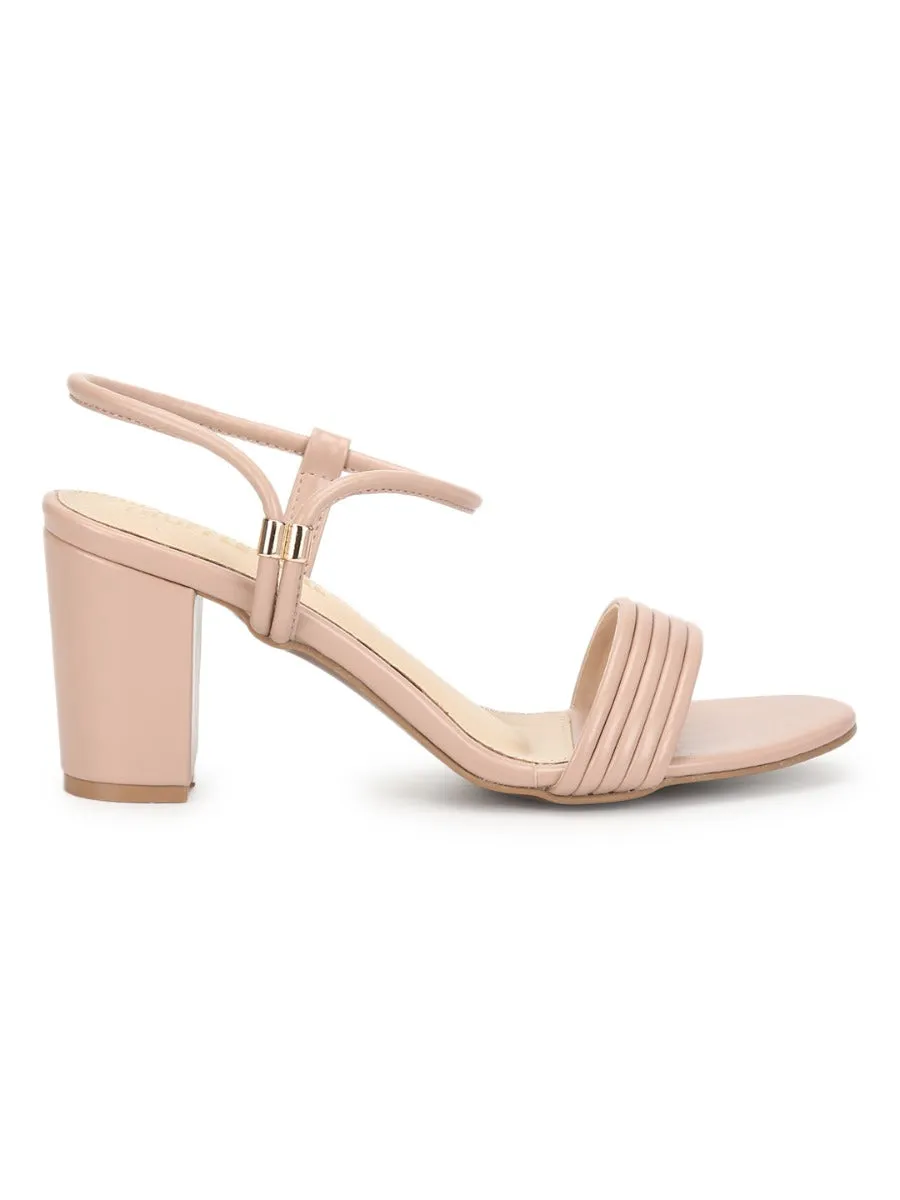 Nude PU Sandals With Slip On Straps