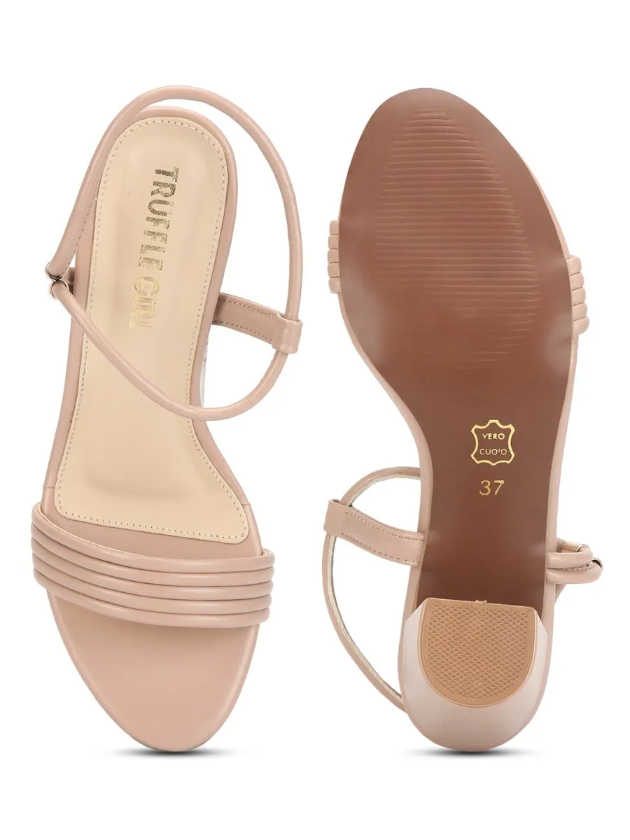 Nude PU Sandals With Slip On Straps