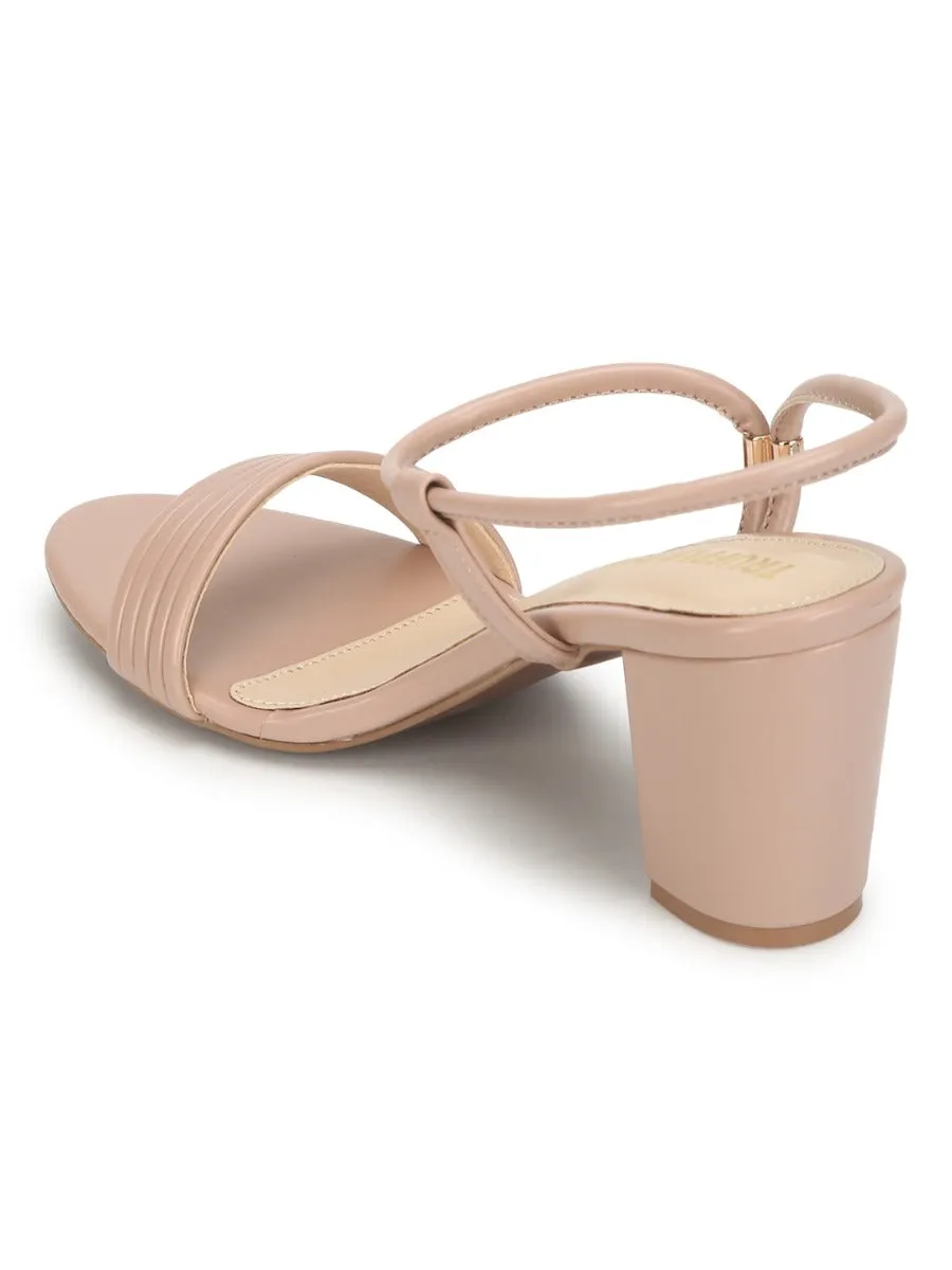 Nude PU Sandals With Slip On Straps