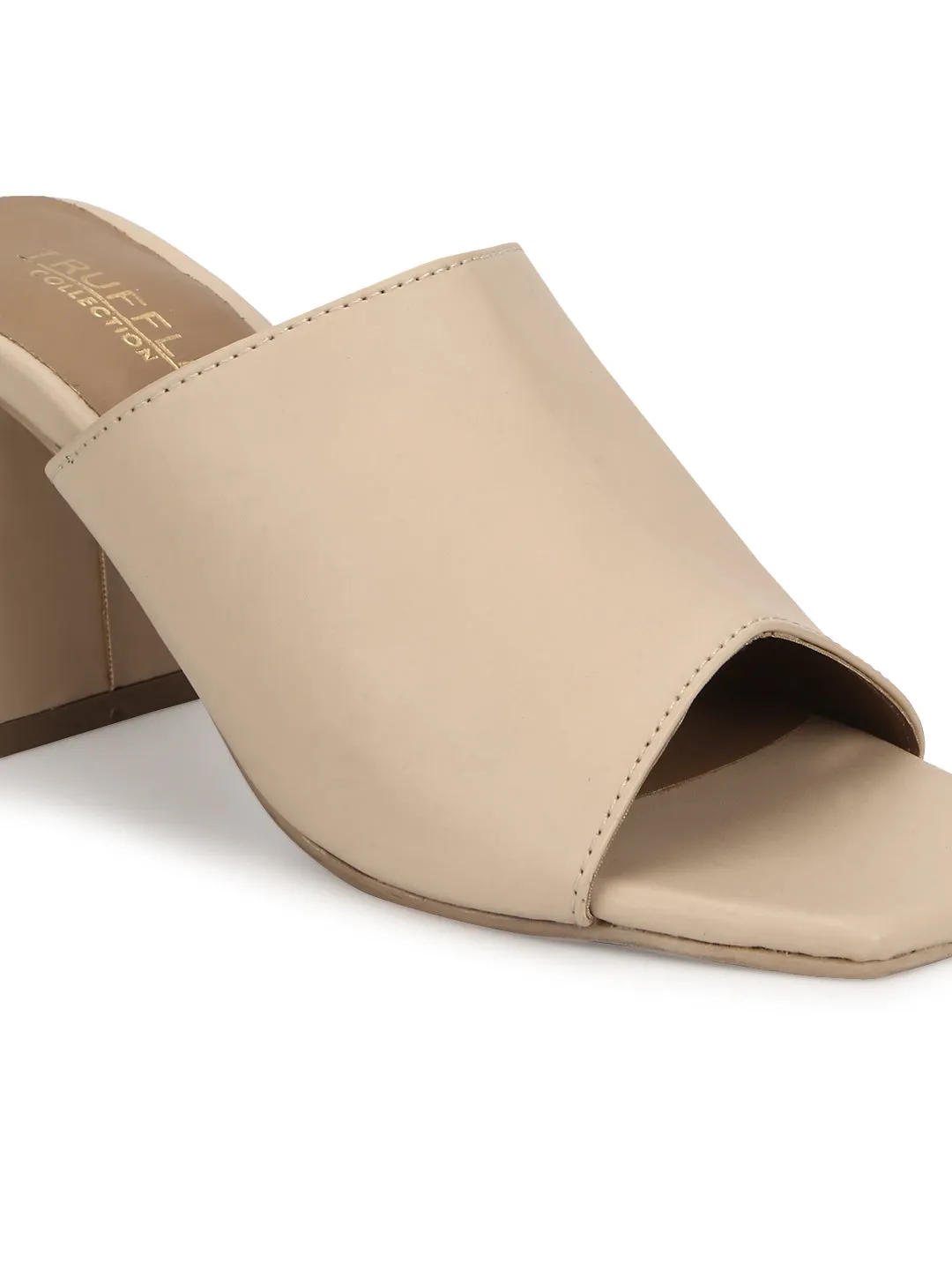 Nude PU Wide Strap Mules