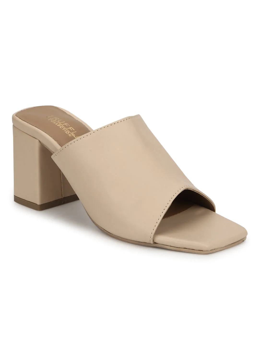 Nude PU Wide Strap Mules