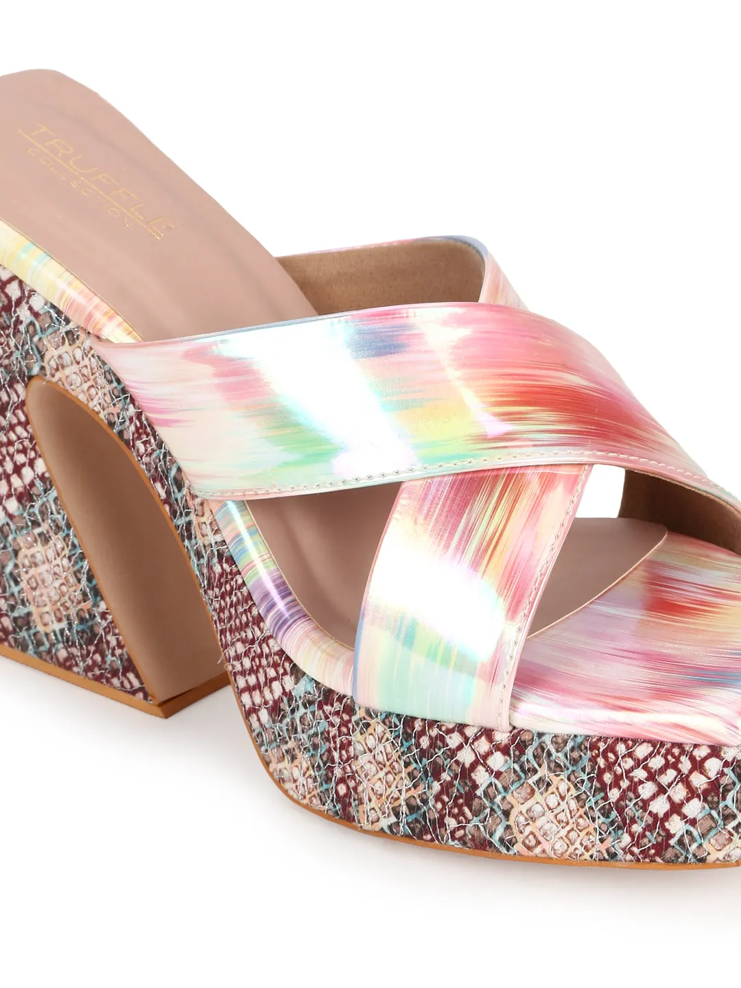 Pink Holographic Wide Strap Platform Mules (TC-MSI-V-111-PNK)