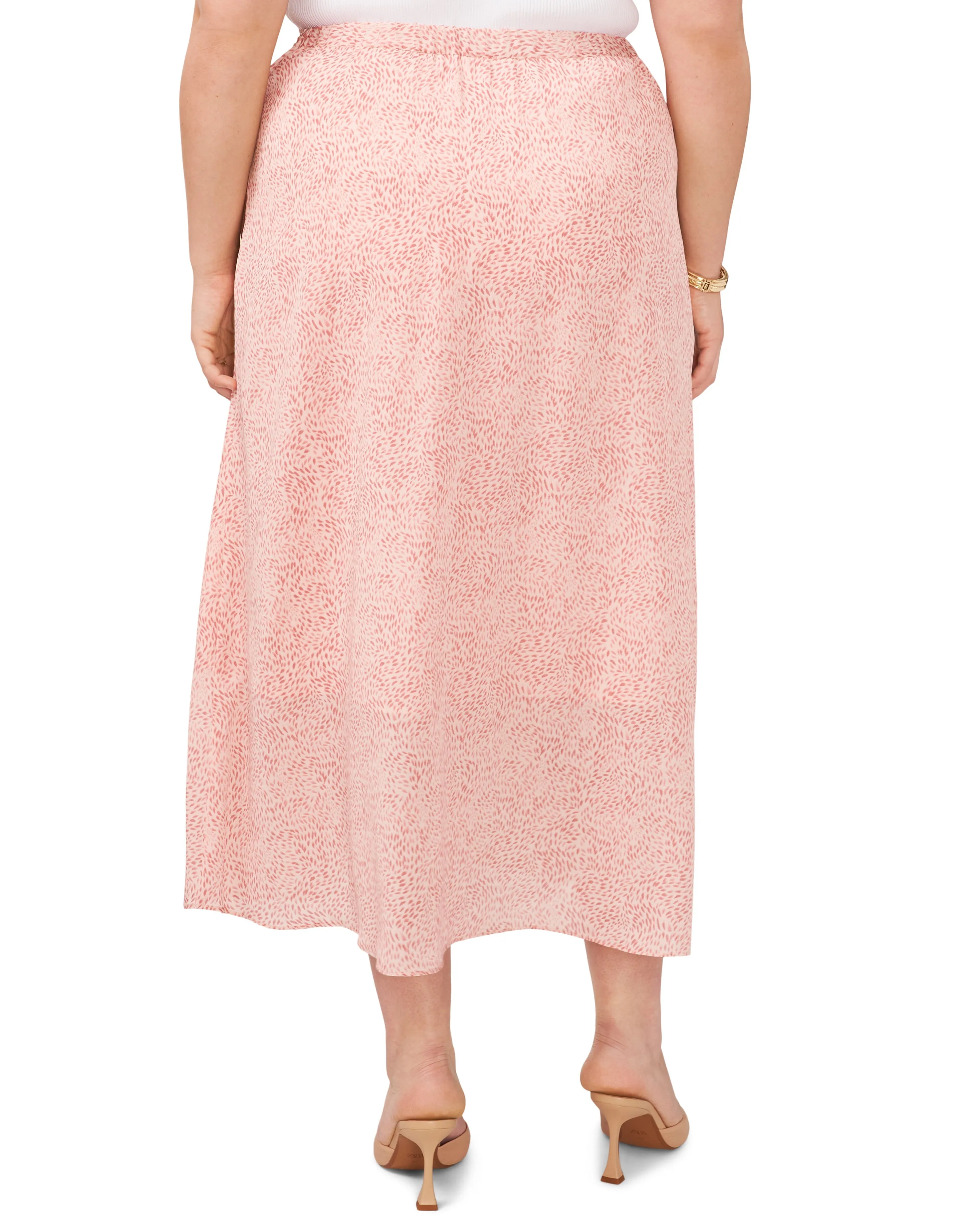 Plus-Size Swirling-Dot-Print Crossover Midi Skirt