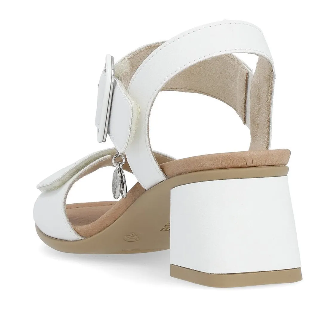 Remonte D1K51-80 Elle Range White Leather Block Heel Sandals