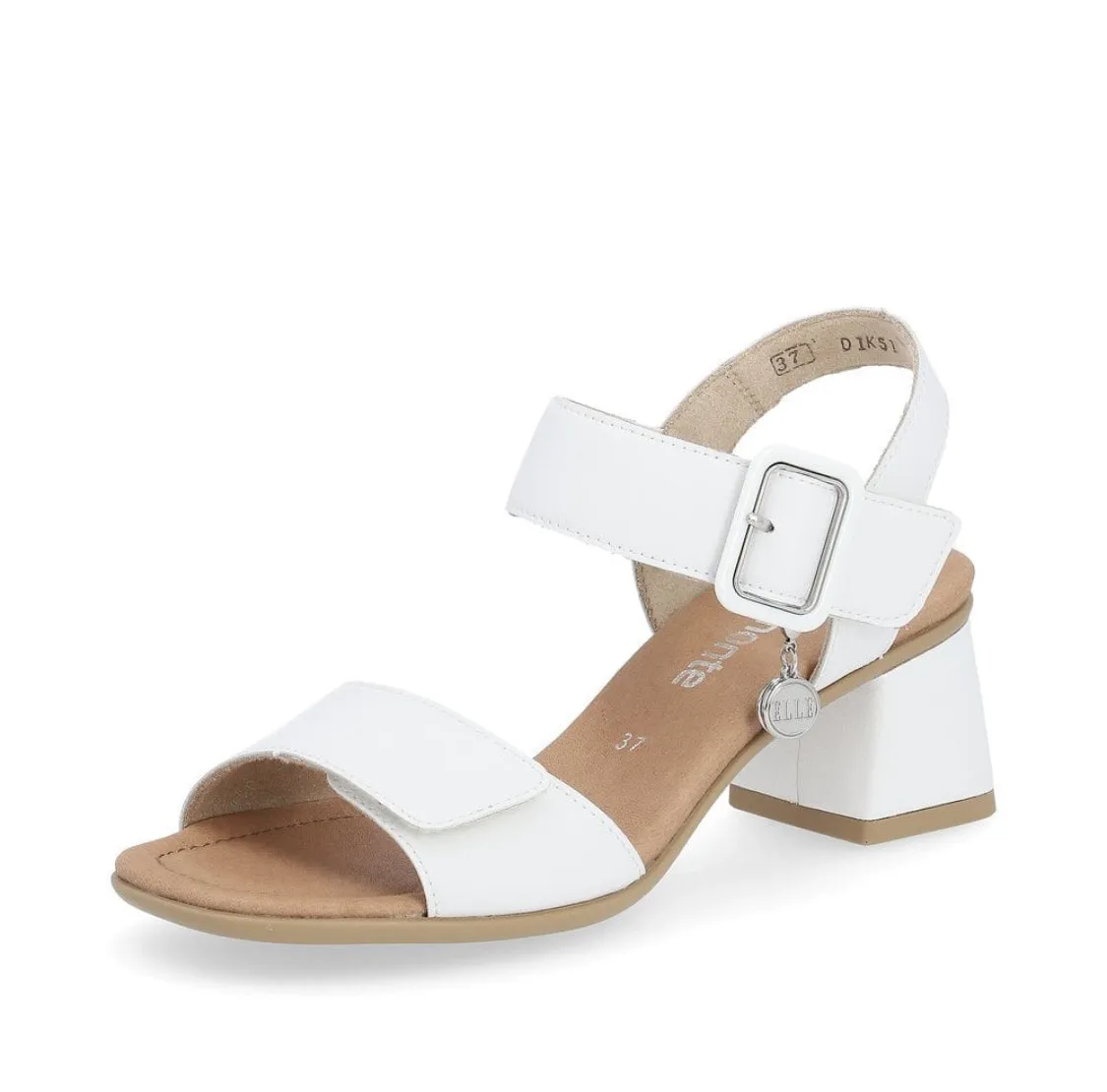 Remonte D1K51-80 Elle Range White Leather Block Heel Sandals