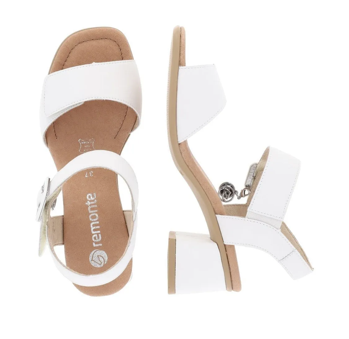 Remonte D1K51-80 Elle Range White Leather Block Heel Sandals