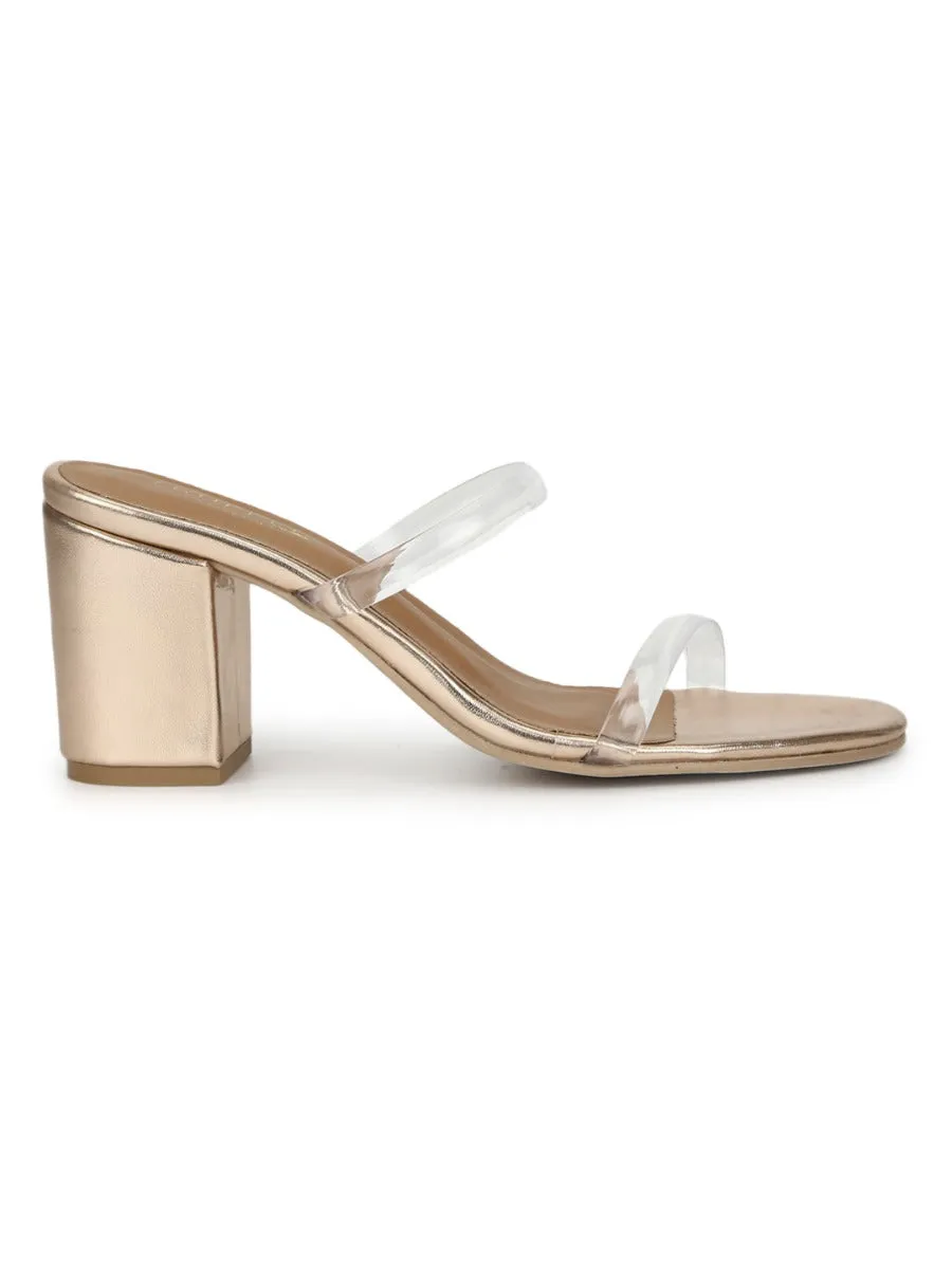 Rosegold PU Mules With Clear Straps