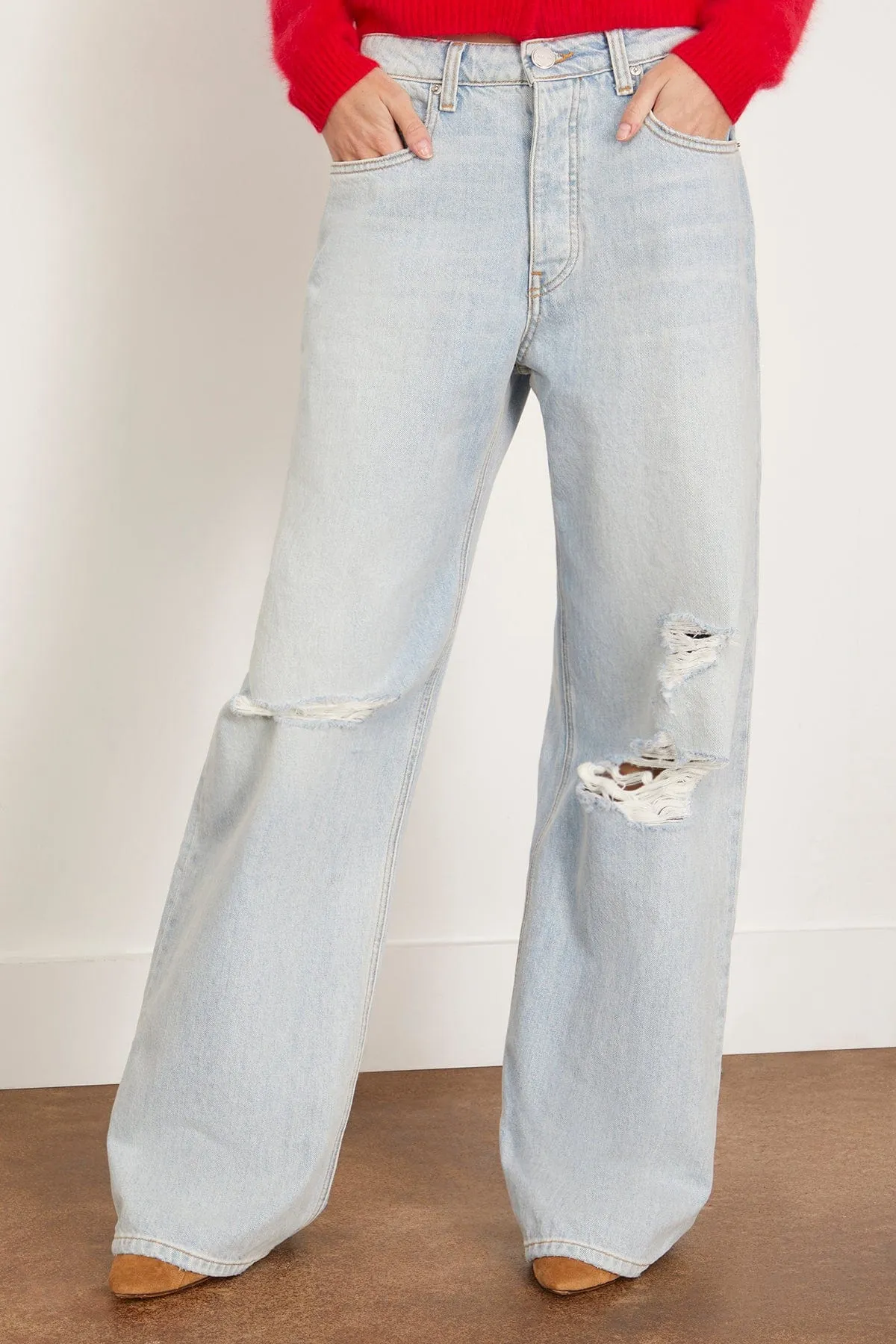 Sammy Relaxed Straight Leg Jean with Distressing in Azure