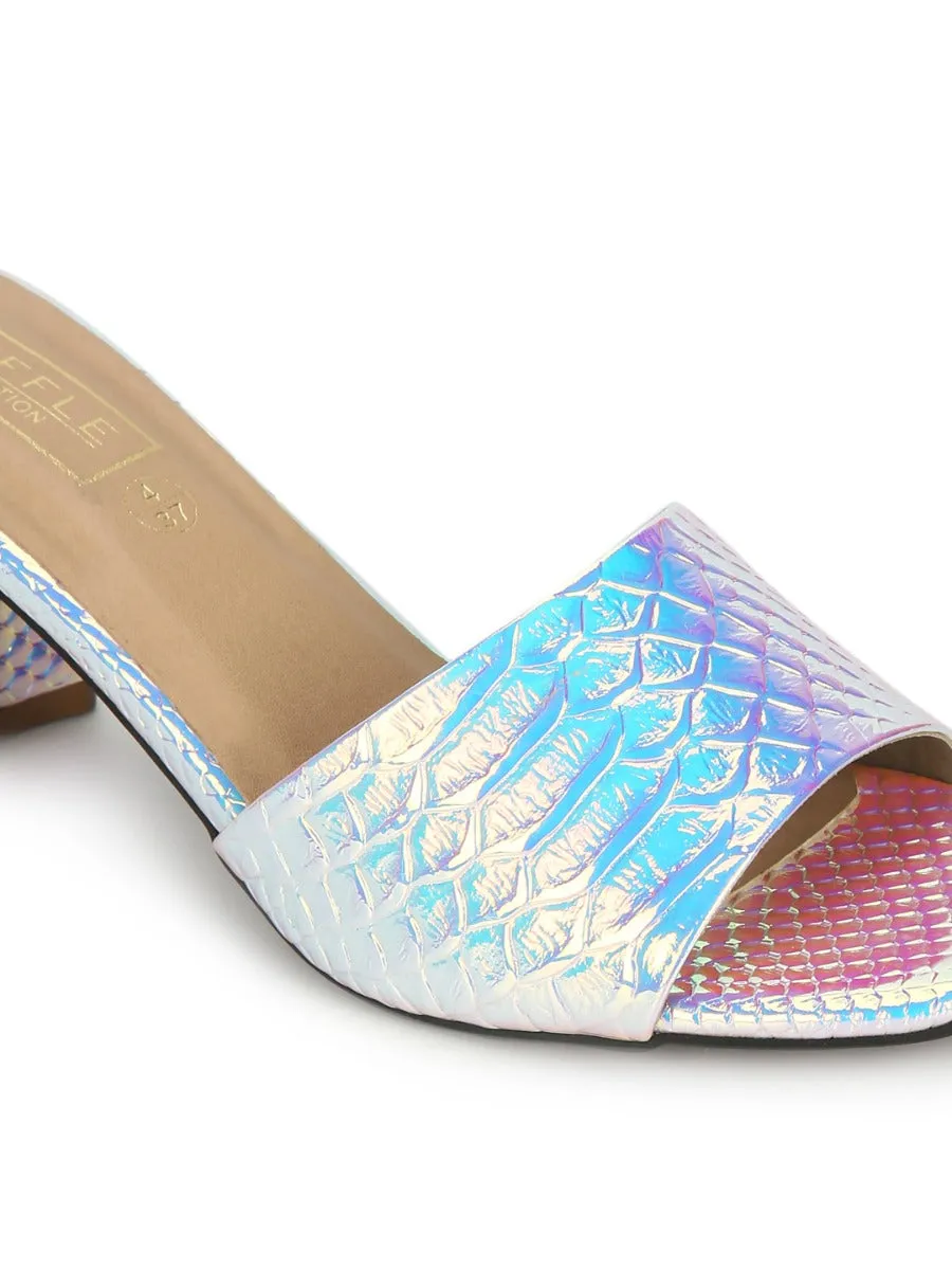 Silver PU Holographic Snake Pattern Mules