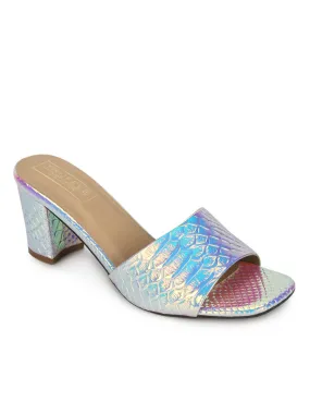 Silver PU Holographic Snake Pattern Mules