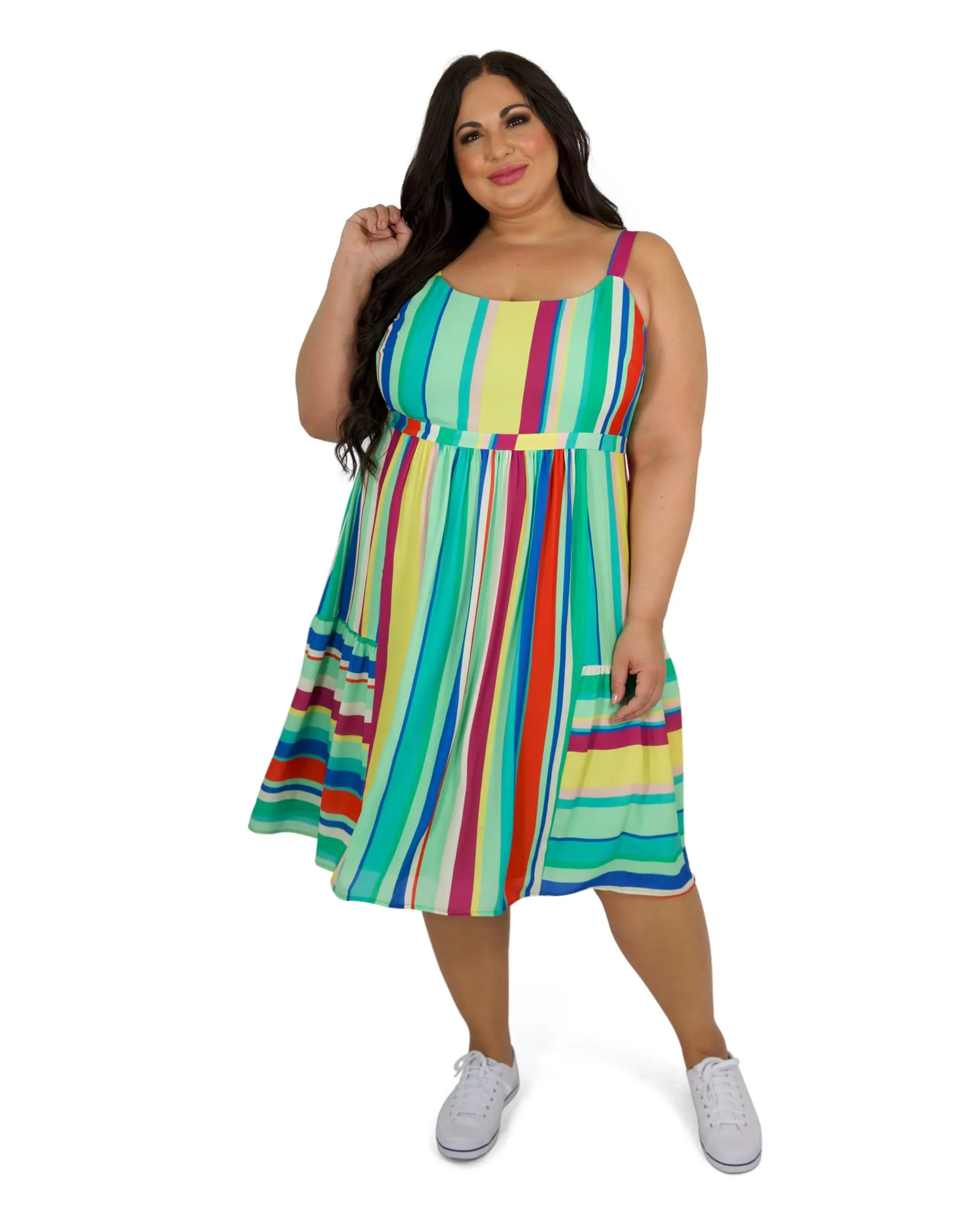 Stripe Flounce Midi Dress | Multi