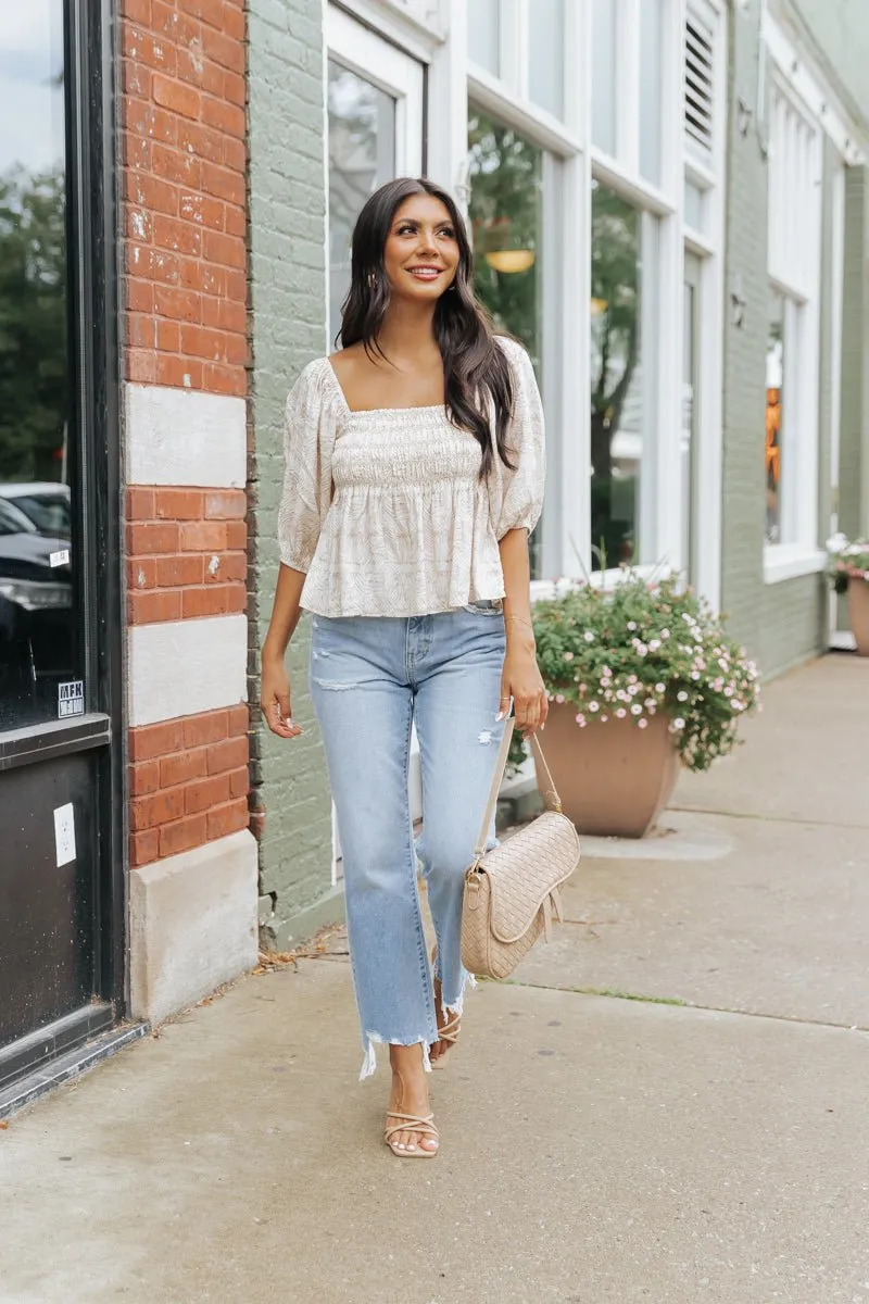 Taupe Print Babydoll Top - FINAL SALE