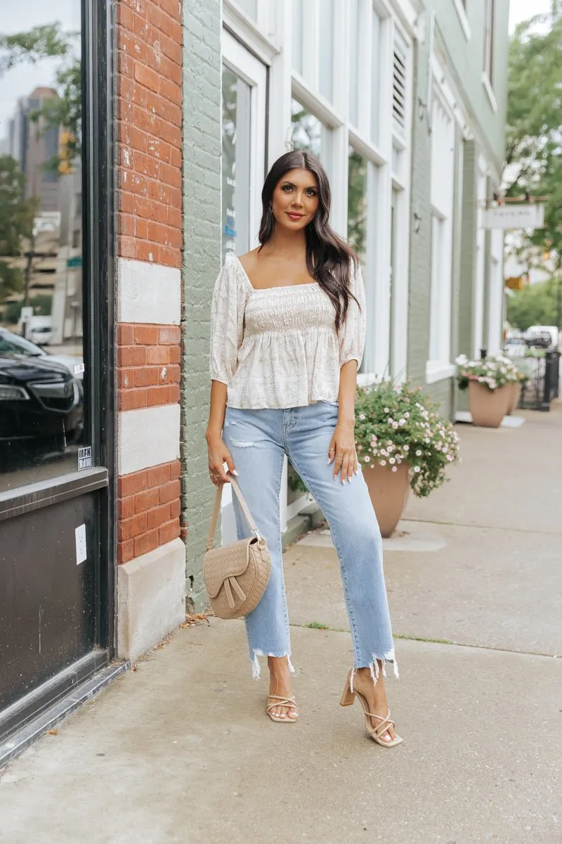 Taupe Print Babydoll Top - FINAL SALE