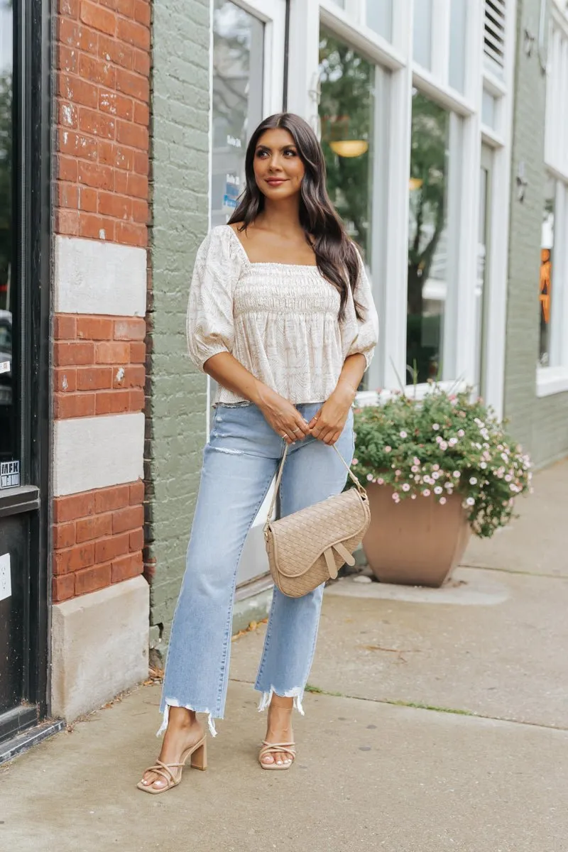 Taupe Print Babydoll Top - FINAL SALE