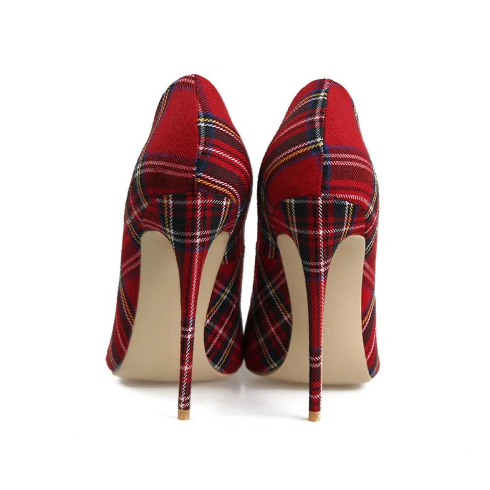 Trendy Plaid Pointed Toe Stilettos High Heels(Plus Size)