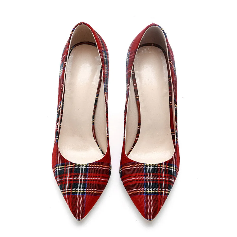 Trendy Plaid Pointed Toe Stilettos High Heels(Plus Size)