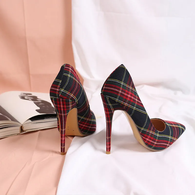 Trendy Plaid Pointed Toe Stilettos High Heels(Plus Size)