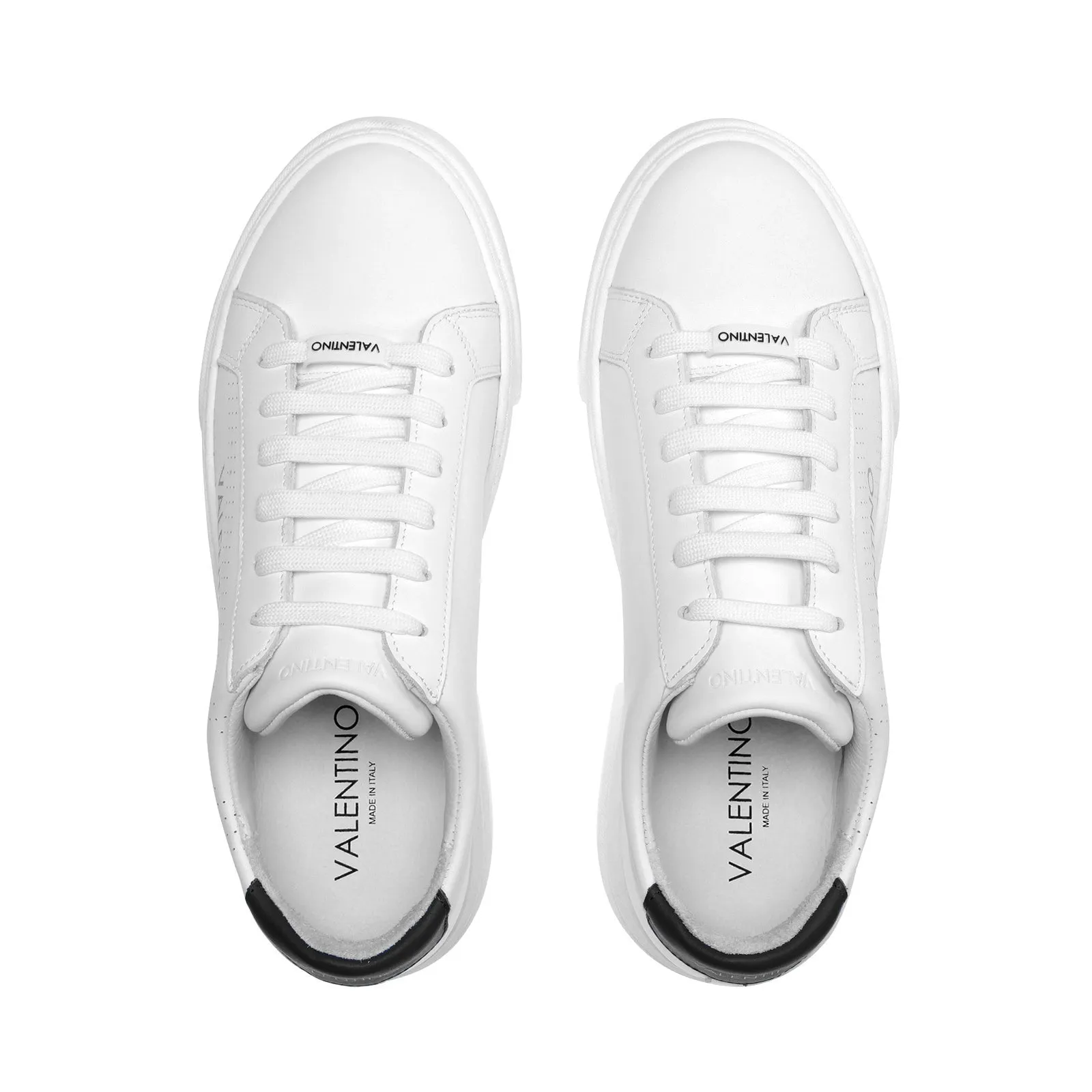 VALENTINO Lace Up Sneaker in white hide and black insert