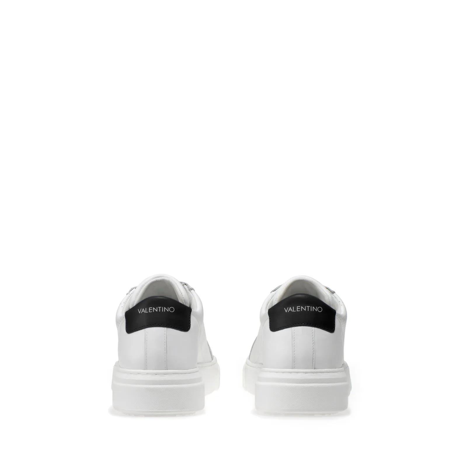 VALENTINO Lace Up Sneaker in white hide and black insert